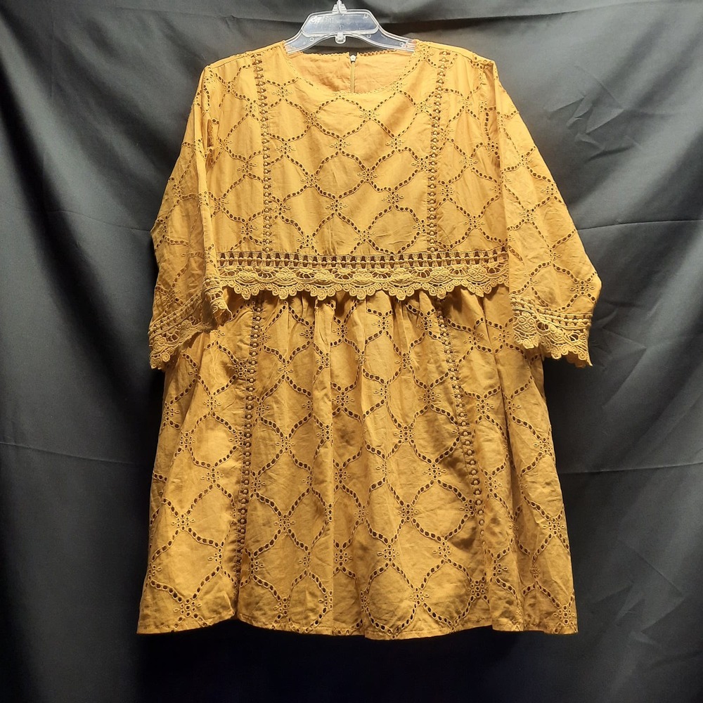 New Cbocs Mustard Yellow embroidered lace eyelet Dress or Tunic  LG